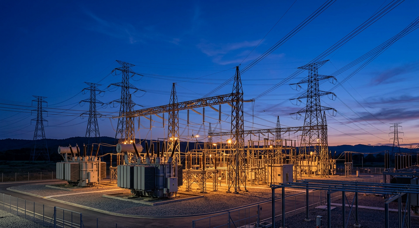 Subestación eléctrica de alta tensión con transformadores